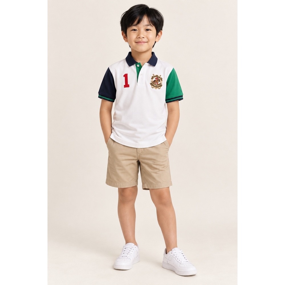 Polo Ralph Lauren Boys Colorblock Equestrian Crest Polo Shirt White Size S 8